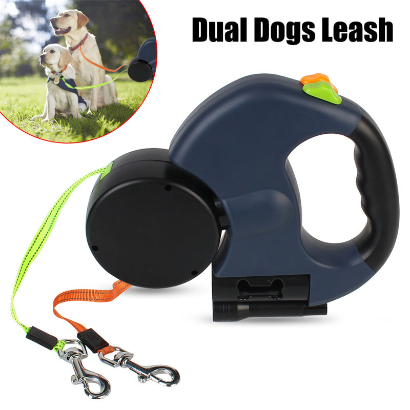 Reflective Dual Dog Leash with LED Lights