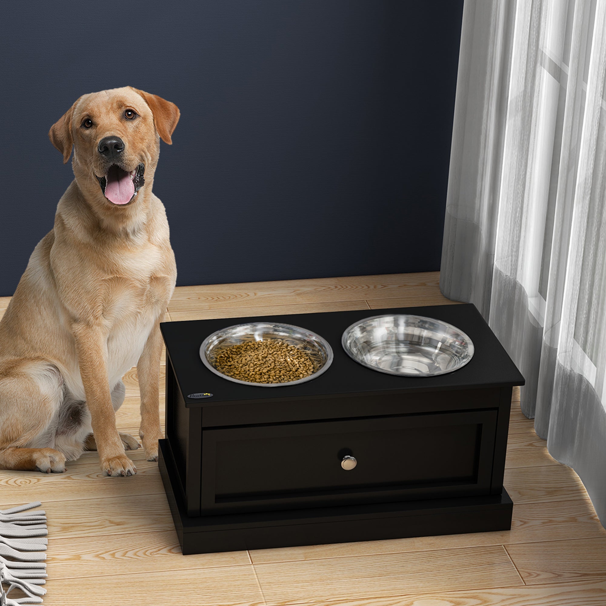 Elevated Dog Feeding Station with Storage Drawer