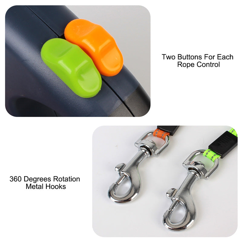 Reflective Dual Dog Leash with LED Lights