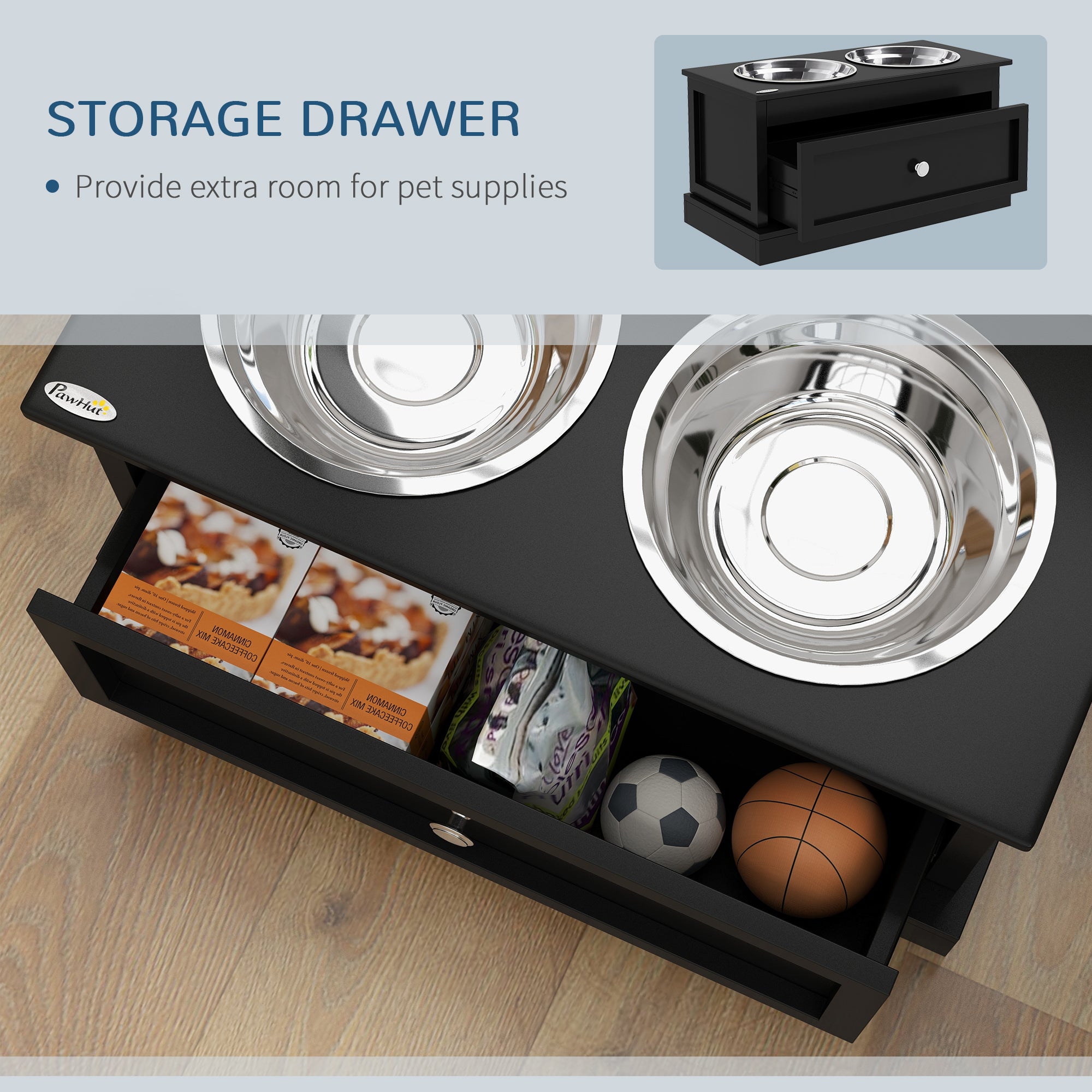 Elevated Dog Feeding Station with Storage Drawer
