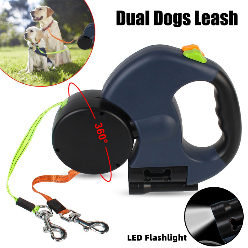 Reflective Dual Dog Leash with LED Lights